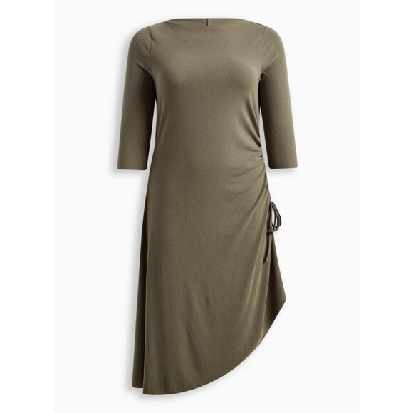 NWT Torrid 4 Dusty Olive Midi Rib Knit Asymmetrical Long Sleeve Dress Size 26 - Picture 4 of 7